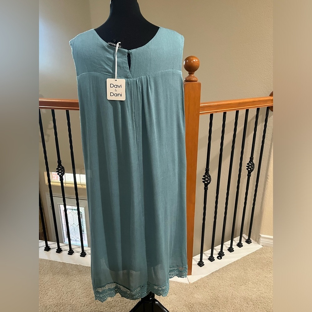 DAVI & DANI Sea Green Sleeveless CROCHET TASSLE YOKE BABYDOLL Dress SIZE 3XL - Picture 5 of 14